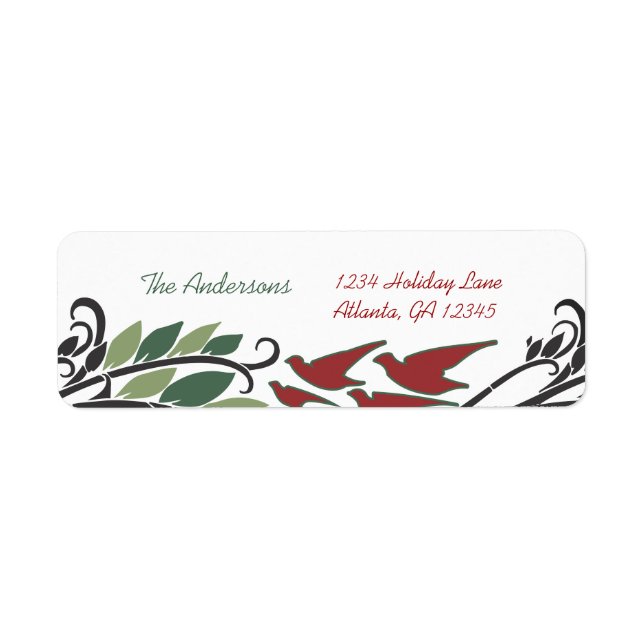 Red Bird Leaf Swirl Art Nouveau Return Address (Front)