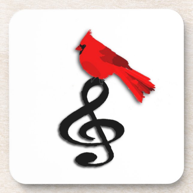 Red Bird & Music Square Cork Coaster (Front)