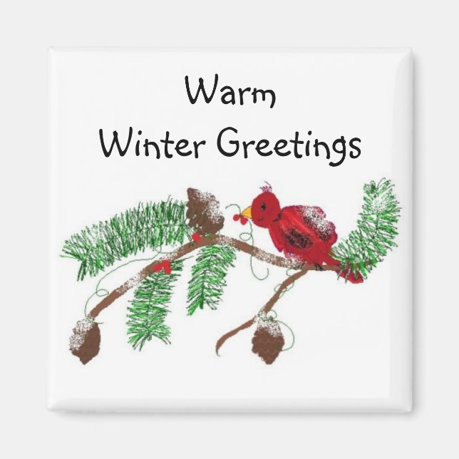 Red Bird On a Branch Magnet (Front)