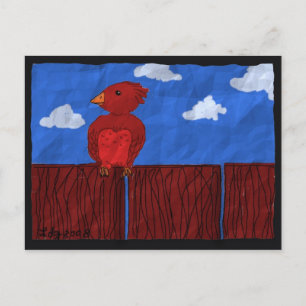 Red Bird on a Fence Postcard