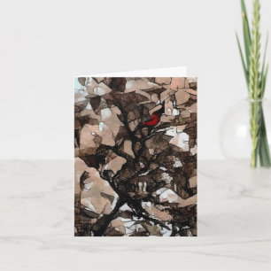 Red Bird on Branches, Winter Nature Decor Note Card