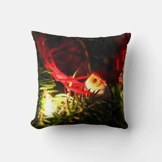 Red Bird Ornament in Christmas Tree Holiday Pillow (Front)