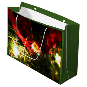 Red Bird Ornament on Christmas Tree Gift Bag