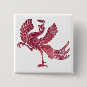 Red Bird red glass 15 Cm Square Badge