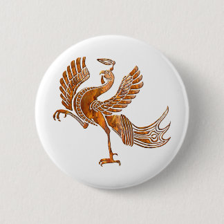 Red bird rust blk 6 cm round badge