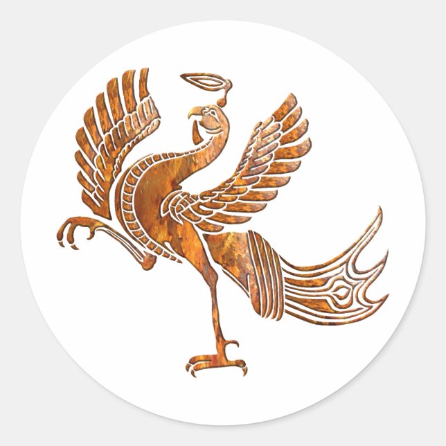 Red bird rust blk classic round sticker (Front)