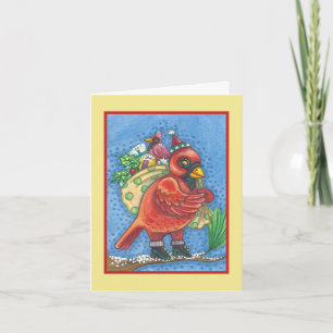 RED BIRD SANTA, CHRISTMAS CARDINAL GREETING CARD B