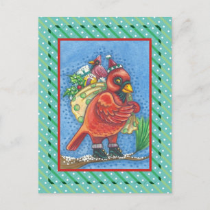 RED BIRD SANTA, GOOD CHEER CHRISTMAS CARDINAL HOLIDAY POSTCARD