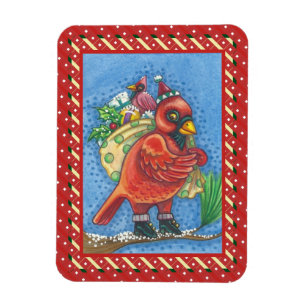RED BIRD SANTA, GOOD CHEER CHRISTMAS CARDINAL MAGNET
