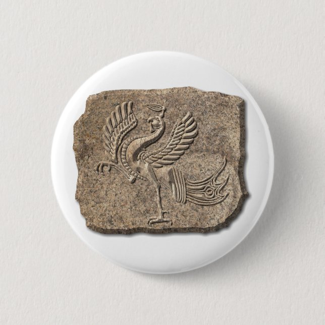 Red bird stone 6 cm round badge (Front)
