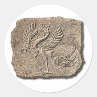 Red bird stone classic round sticker