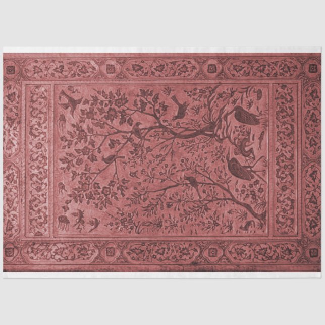 Red bird tapestry tissue paper chinoiserie (Front)