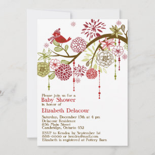 Red Bird Whimsical Winter Baby Shower Invitation