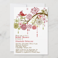 Red Bird Whimsical Winter Bridal Shower Invitation