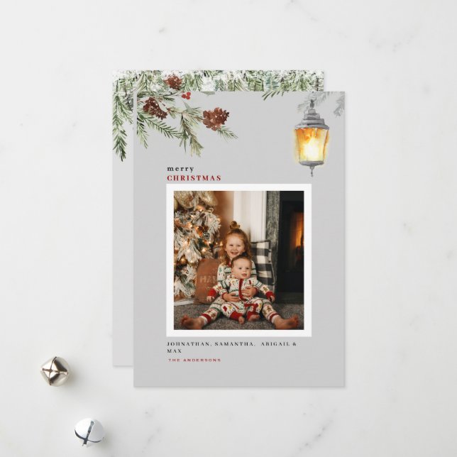 Red Bird Winter Foliage Photo Christmas  Holiday Card (Front/Back In Situ)