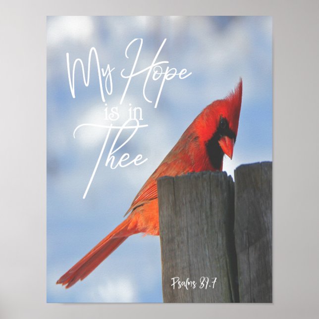 Red Bird with Psalms Hope Bible Verse Poster (Front)
