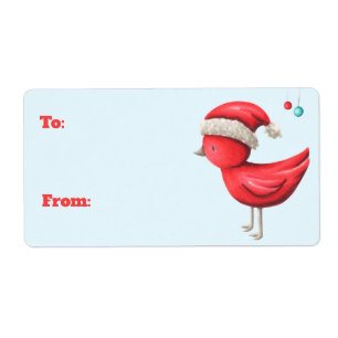 Red Bird with Santa Hat To and From Christmas