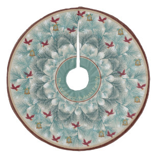 Red Birds and Wispy Pine Personalised Fleece Tree Skirt