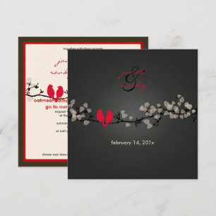 Red birds, love birds/colourful blossoms invitation