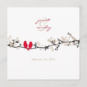 Red birds, love birds/colourful blossoms invitation