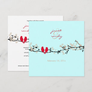 Red birds, love birds/colourful blossoms invitation