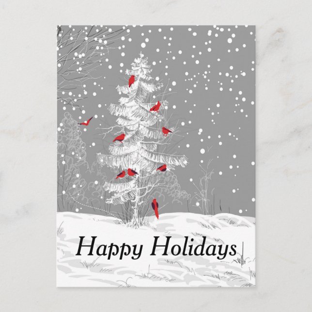 Red Birds, White Christmas, Happy Holidays, snow Holiday Postcard (Front)