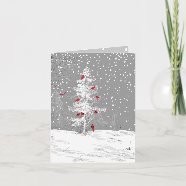 Red Birds, White Christmas Holiday Card (Front)