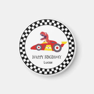 Red Birthday Dinosaur race car boy racing kid name Magnet