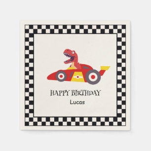 Red Birthday Dinosaur race car boy racing kid name Napkin