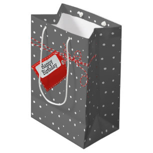 Red Birthday Gift Tag On Polka Dots Medium Gift Bag