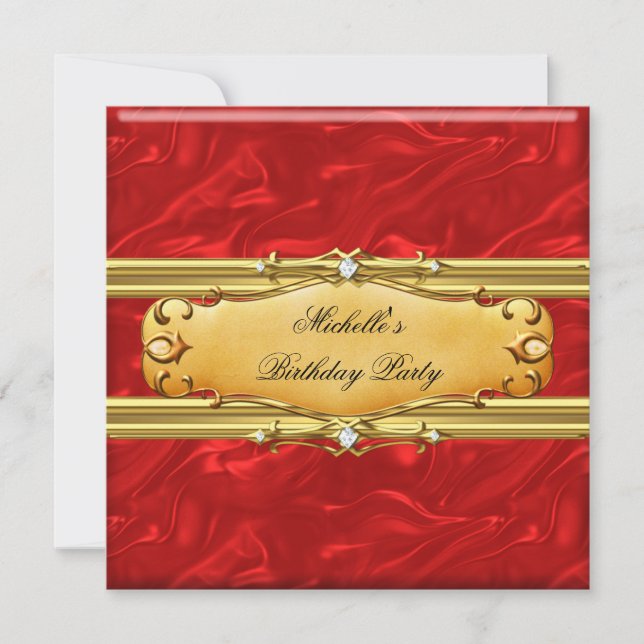Red Birthday Party Gold Diamond Invitation (Front)