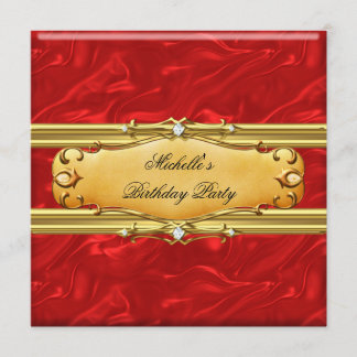 Red Birthday Party Gold Diamond Invitation