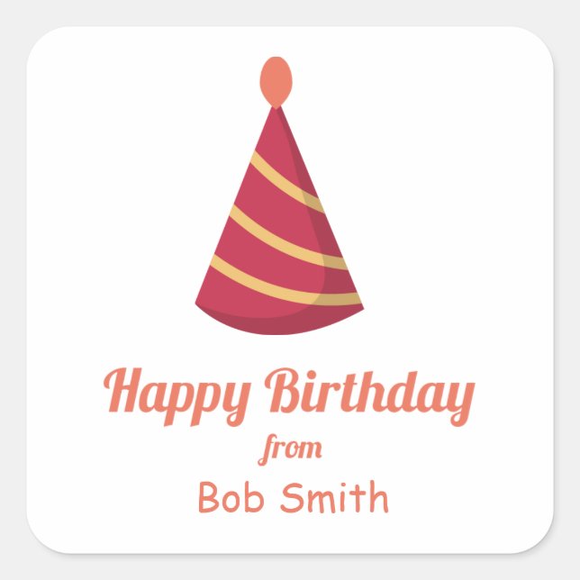 Red Birthday Party Hat Square Sticker (Front)