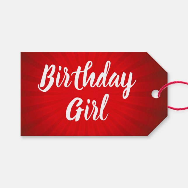 Red Birthday Sunburst Gift Tags (Front (Horizontal))