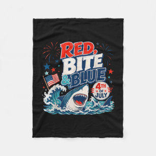 Red bite & blue shark funny 4th of july fleece blanket