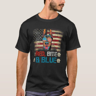 Red Bite Blue Doberman Dog American Usa Flag 4th O T-Shirt