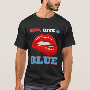 Red Bite Blue Fun Lips Biting Th Mouth Kiss T-Shirt
