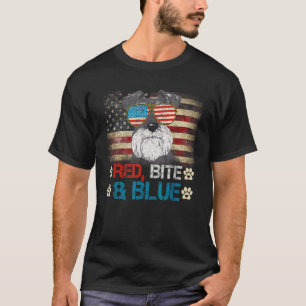 Red Bite Blue Schnauzer Dog American Usa Flag 4th  T-Shirt