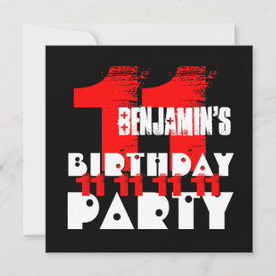 RED BLACK 11th Birthday Party 11 Year Old V02 Invitation