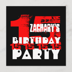 RED BLACK 15th Birthday Party 15 Year Old V07 Invitation