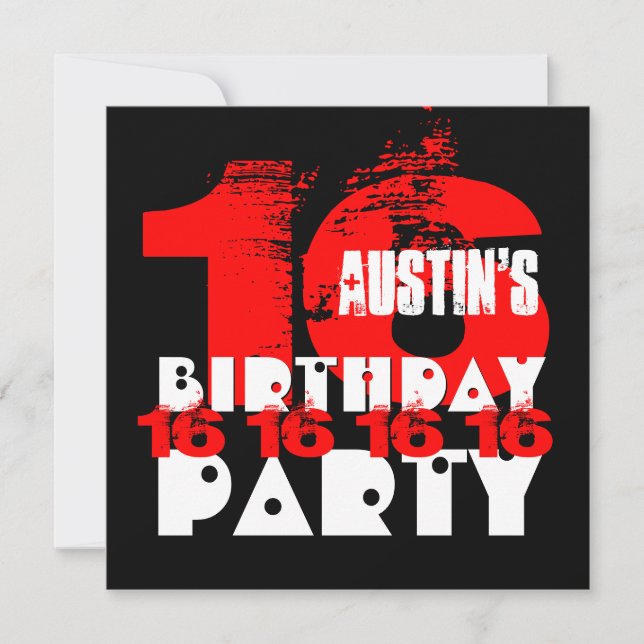 RED BLACK 16th Birthday Party 16 Year Old V08 Invitation (Front)