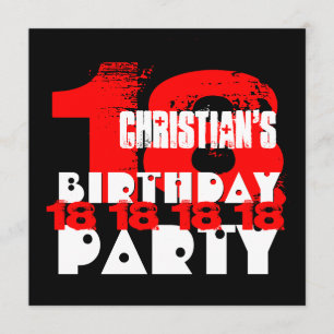 RED BLACK 18th Birthday Party 18 Year Old V10 Invitation