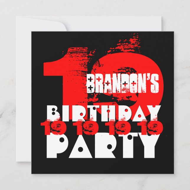 RED BLACK 19th Birthday Party 19 Year Old V11 Invitation (Front)