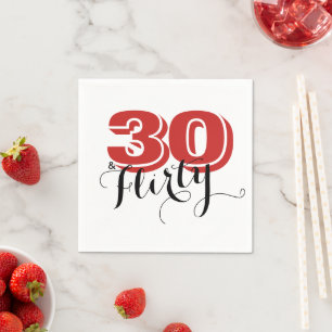 Red/Black 30 & FLIRTY 30th Birthday Party Modern Napkin
