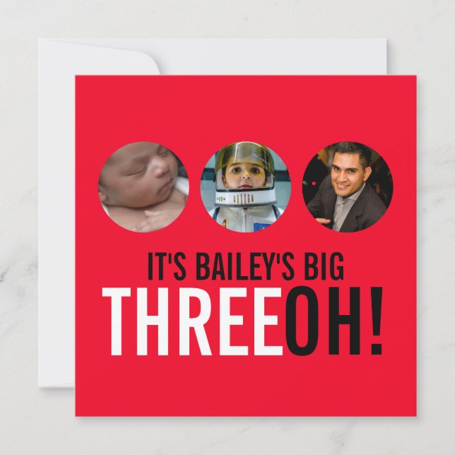 Red & black 30th THREEOH! photo birthday invite (Front)