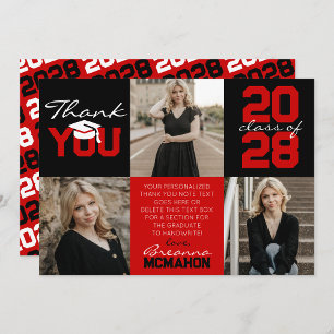 Red & Black 3 Photo Graduation Thank You Invitation