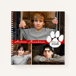 Red & Black 3 Photo Paw Graduation Guestbook Notebook