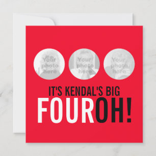 Red & black 40th FOUROH! photo birthday invite