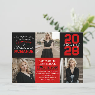 Red & Black 4 Photo Graduation Announcement