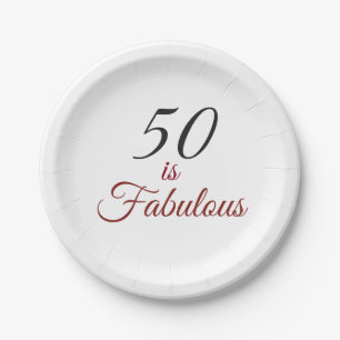 Red & Black "50 is Fabulous" 50th Birthday Party P Paper Plate